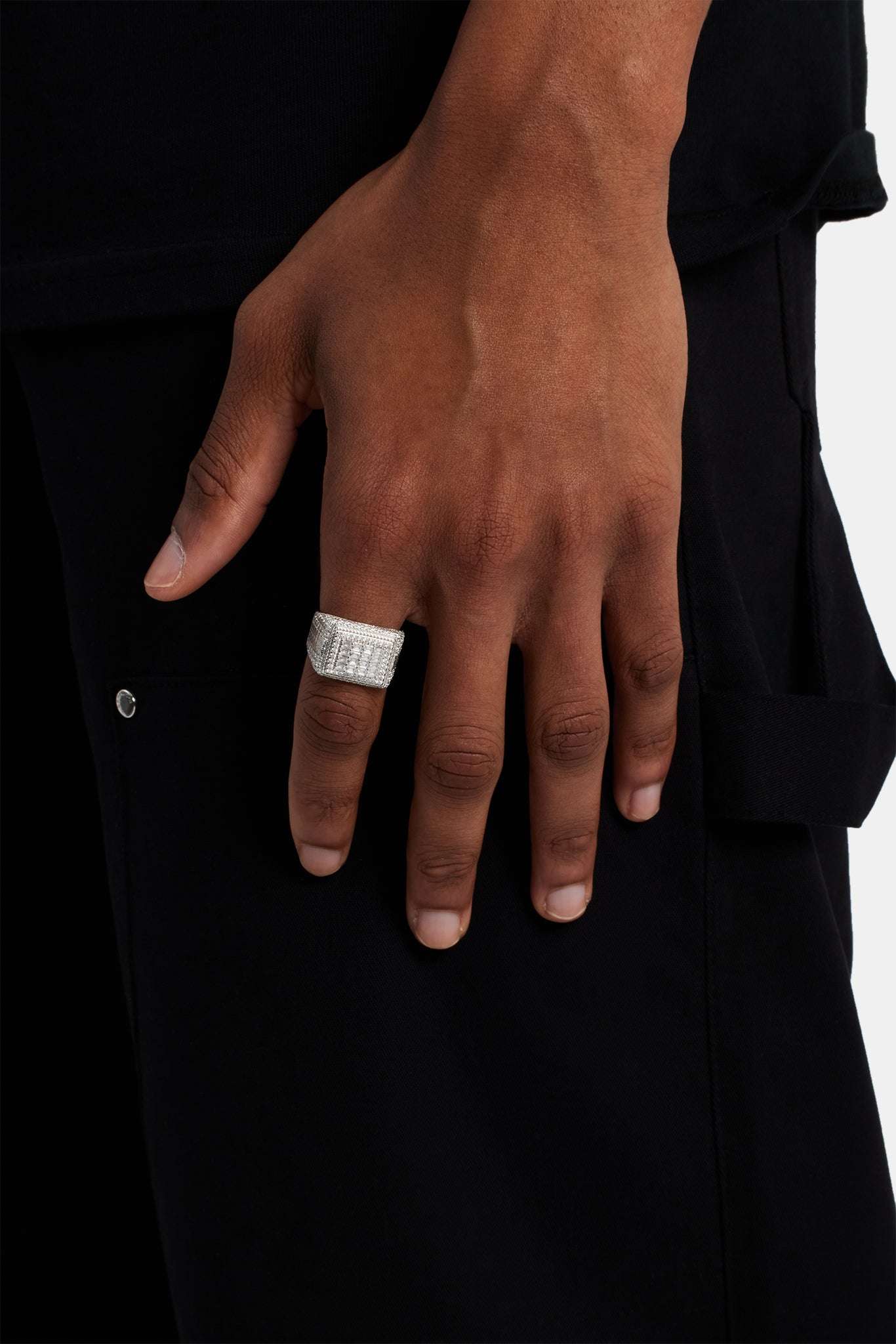 male model wearing the fully iced chunky ring